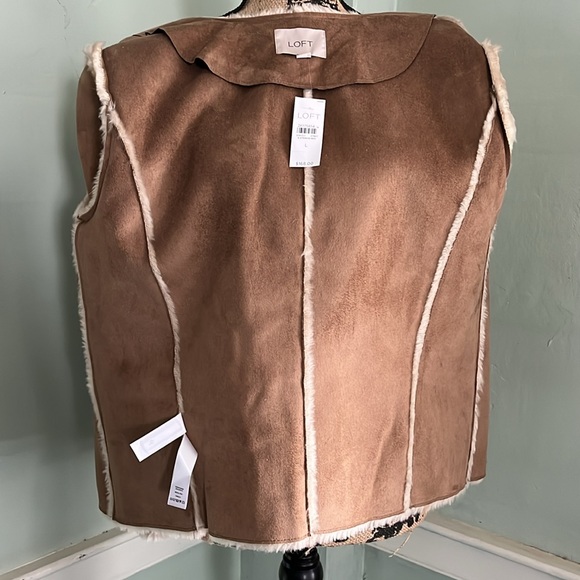 NWT Ann Taylor LOFT Faux Fur Tan Suede Lined Lux Evening Jacket Pockets Large L - Picture 6 of 7